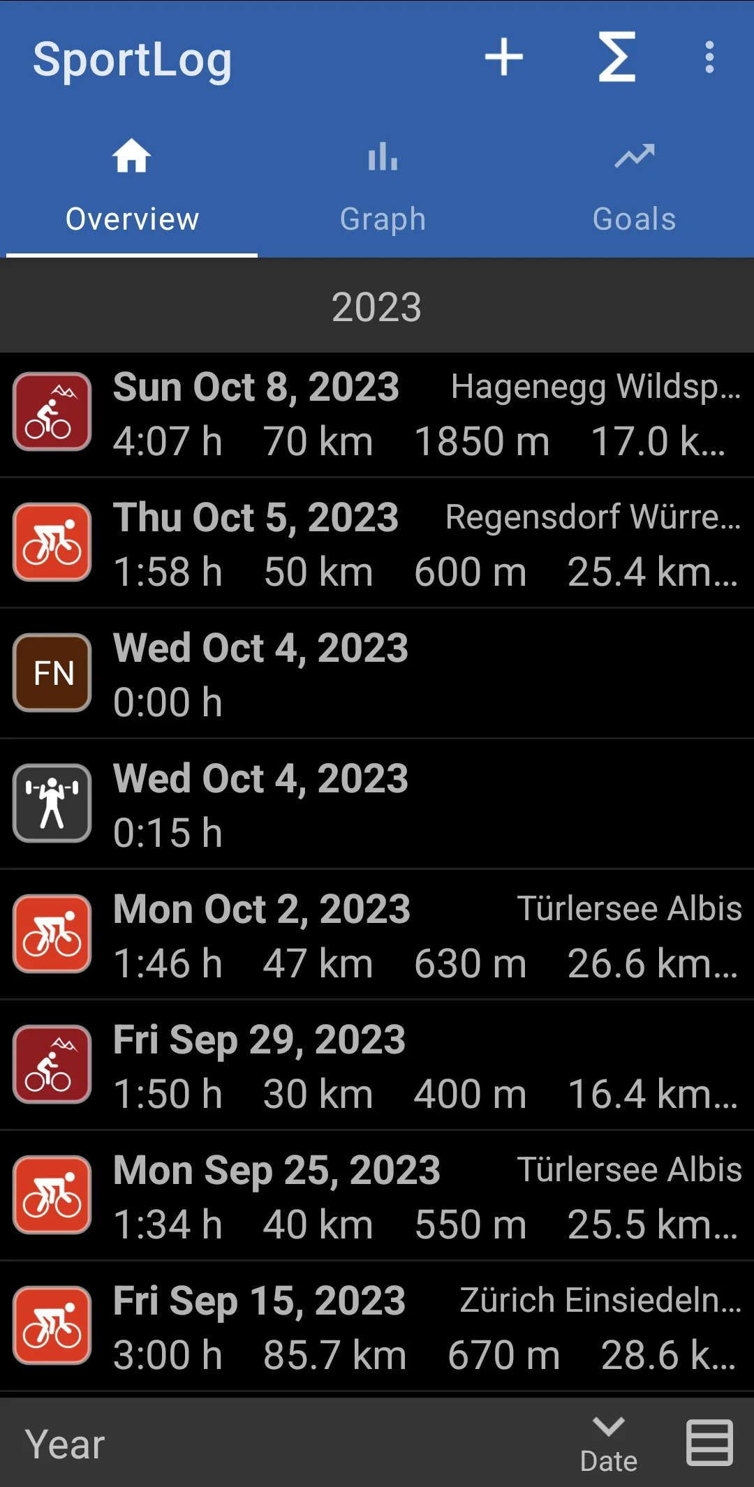 SportLog - training diary screenshot